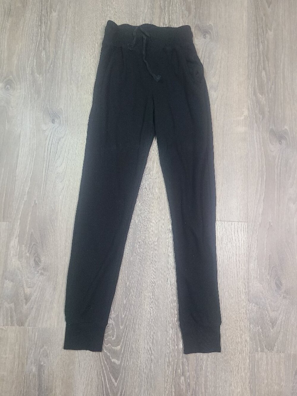 ZYIA Active Black Cozy Waffle Knit Drawstring Casual Jogger Pants - Size XS